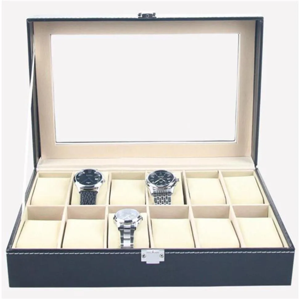 12 Slot Faux Leather Watch Display Case Stylish Jewelry Stores Storage