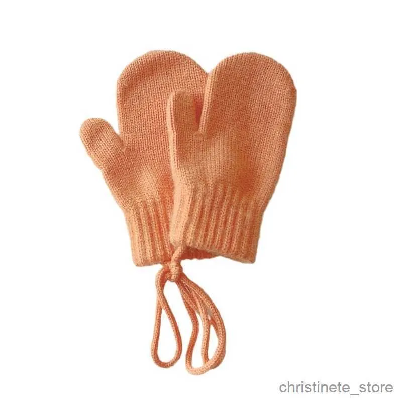 Paire de mitaines pour enfants, gants tricotés de couleur bonbon, suspendus au cou, conçus pour l'hiver, mitaines chaudes