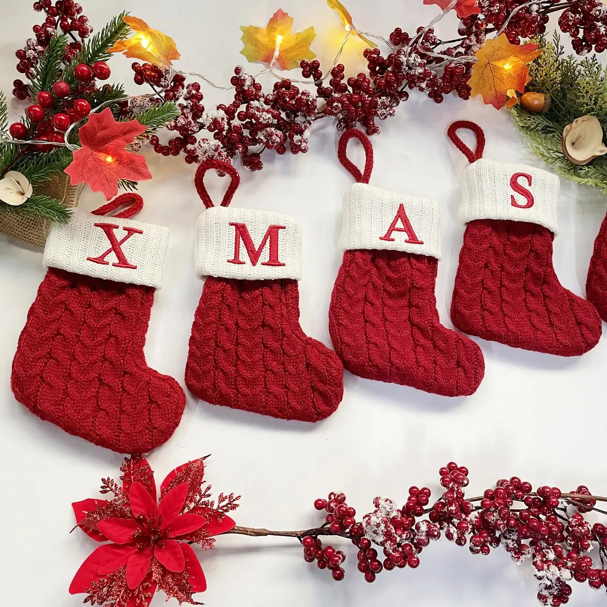 Weihnachtsdekorationen Jahr Weihnachtssocken Rote Schneeflocke Alphabet Buchstaben Weihnachtsstrickstrumpf Weihnachtsbaumdekoration für Zuhause Weihnachtsgeschenk 231127