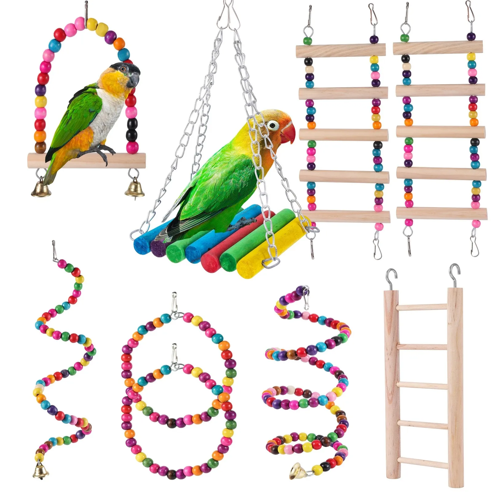 Andra fågelförsörjningar Bird Toys Set Swing Chewing Training Toys Small Parrot Hanging Hammock Parrot Cage Bell Perch Toys With Ladder Pet Supplies 1pc 230428
