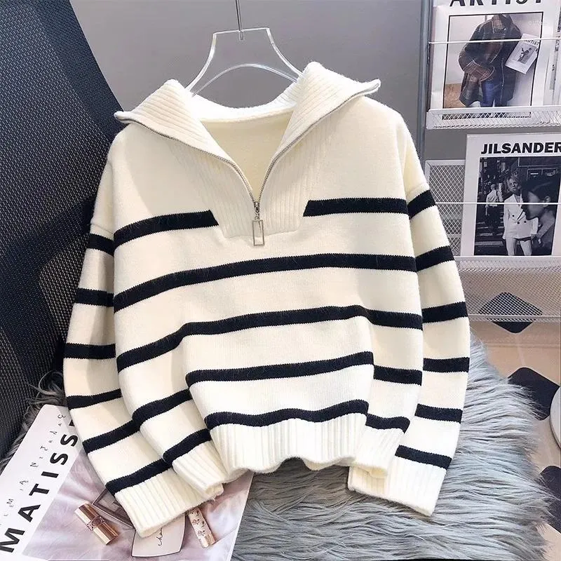 RDMQ Womens Casual Striped Knitted Sweater: Fashionable RDMQ Womens Casual Striped Knitted Sweater: Fashionable