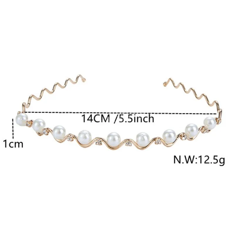 WAVY -formade pannband Imitation Pearl Metal Hair Hoop Smycken för kvinnor Enkla kristalltiaras äktenskap bröllop hårtillbehör