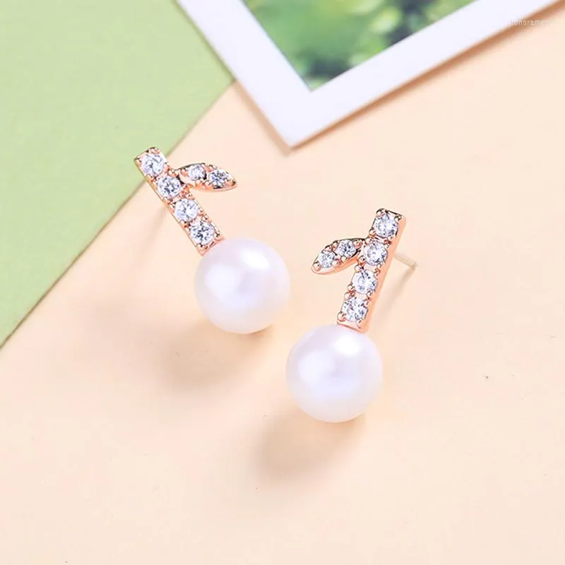 Stud Earrings High Quality Crystal Acrylic Pearl Earring For Women Trendy Charm Rose Gold Color Tiny Wedding Bride Jewelry