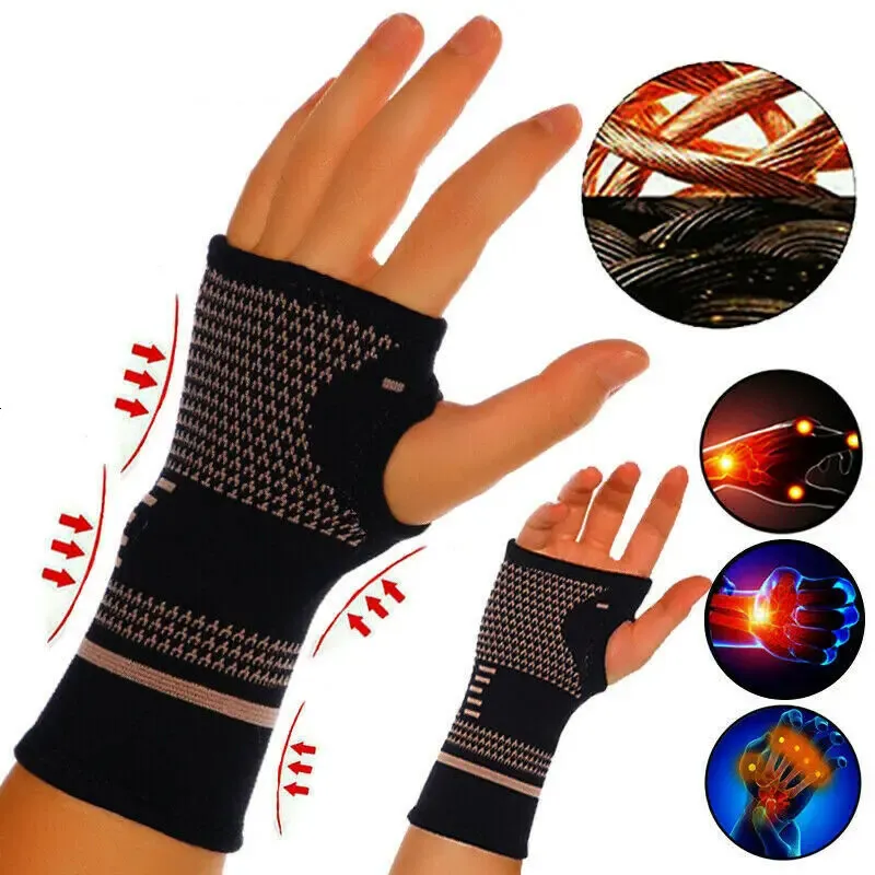 Suporte de pulso Cobre Ginásio Esportes Profissionais Pulseira Segurança Compressão Luvas Protetor Artrite Manga Palm Bracer 231128