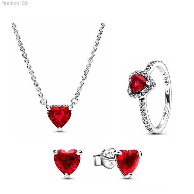 Red Heart Pendant Necklace Designer Earring Rings for Women Diy Fit Pandora Fashion Party Engagement Wedding Gift with Box