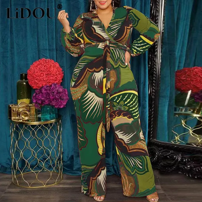 Tops Spring Autumn New Fashion Temperament Trend Plus Size Office Lady Jumpsuit Vintage Sexy Print Loose Suit Women Oversized Clothes
