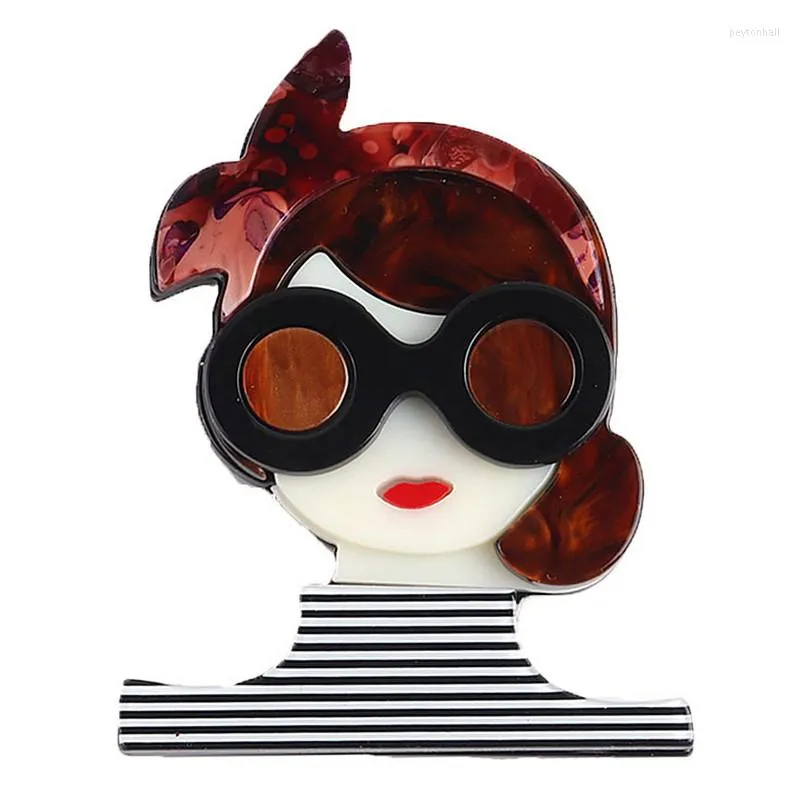 Брохи дизайн прекрасная девушка со очками брошь для женщин Большая акриловая мультипликационная смола фигура