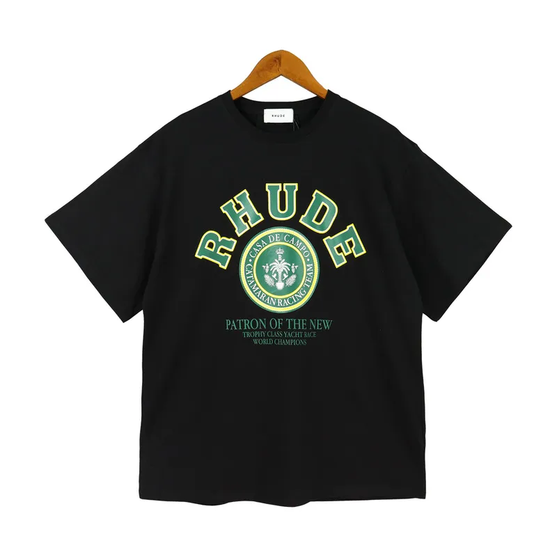 Rhude Fashion Tee Designer T-shirt för herrkvinnor Tee Top-kvalitet Street Joint Namn Nya Luxurys Loose Short Sleeve Par T-shirt US Size Exclusive Sale