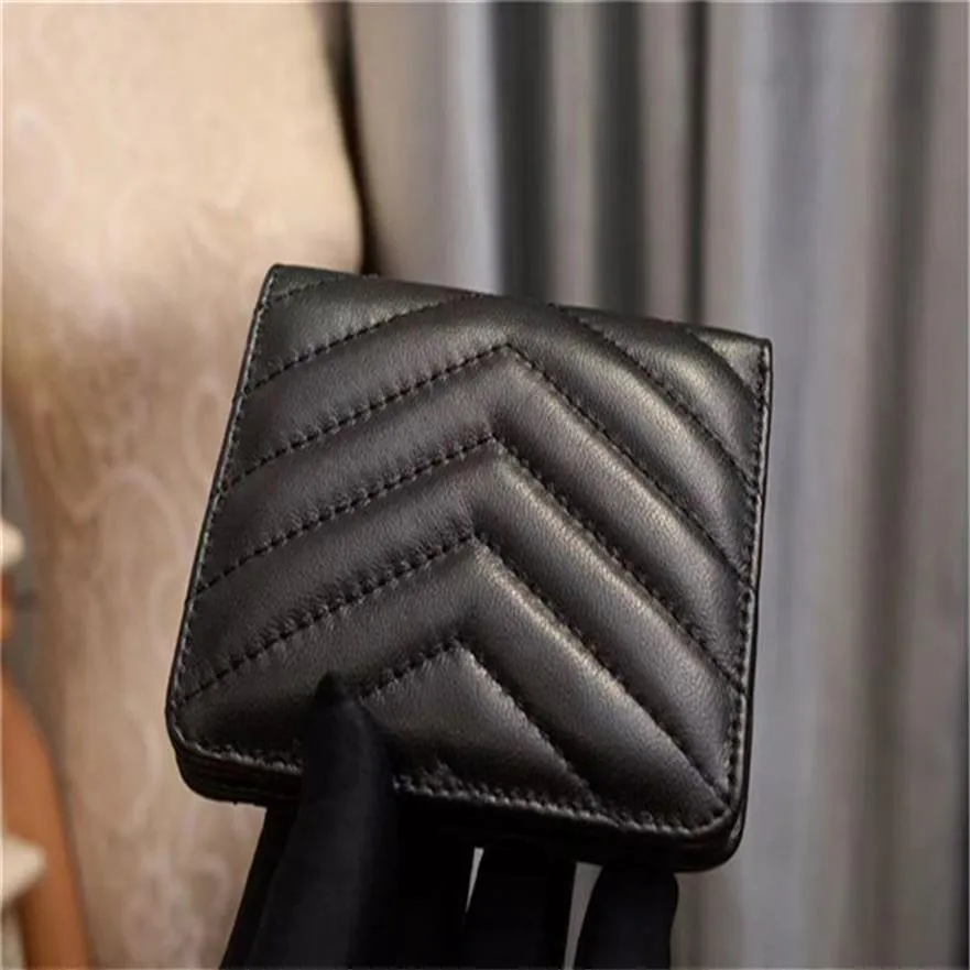 Damen Brieftet Designer Brieftaschen Ladies Bag Short Style Beutel Kartenhalter Slottasche echtes Leder Schwarz Farbe Top gesteppt Soft197d