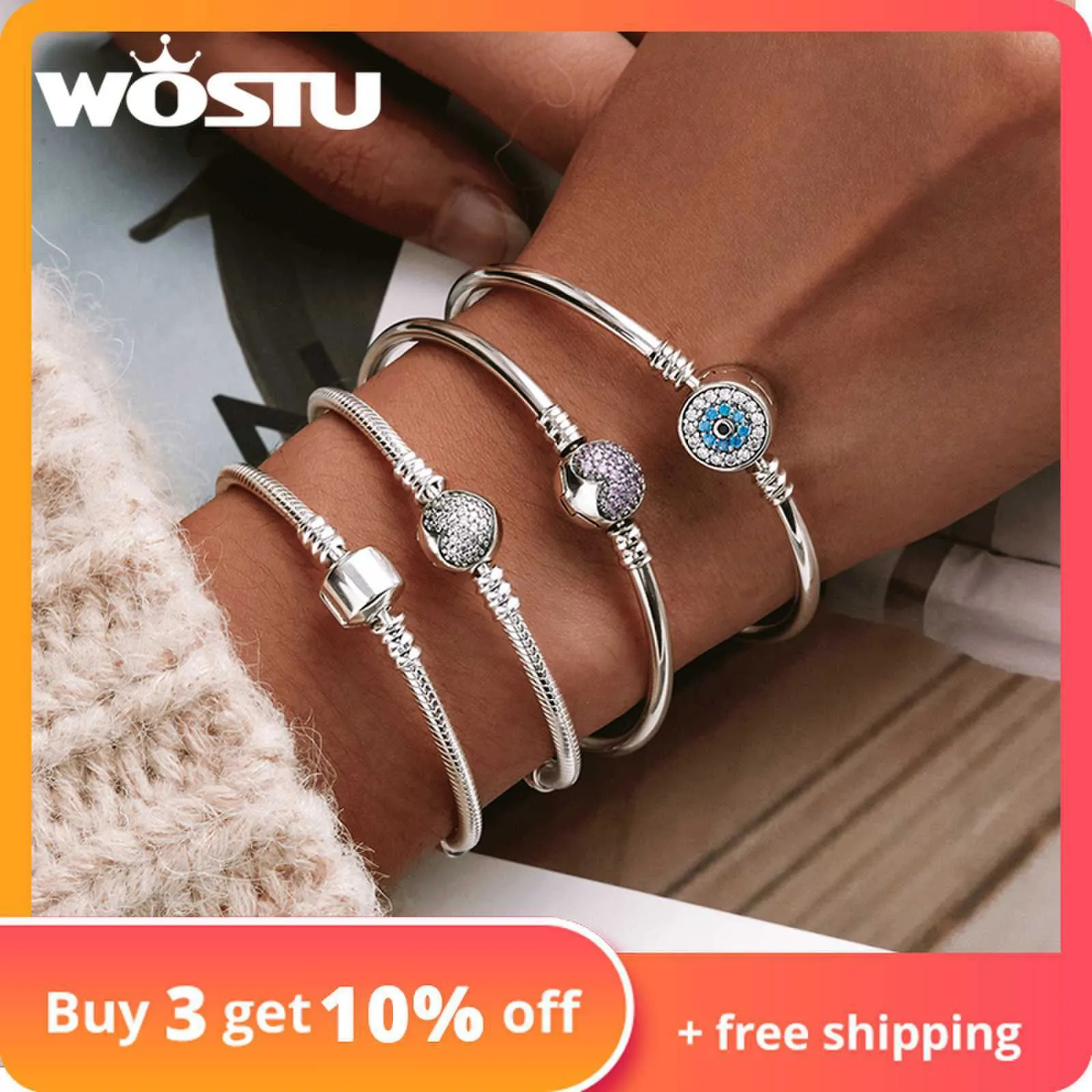 Bracelets de charme WOSTU 925 bracelet en argent sterling baril fermoir à pression zircon cubique bracelet bracelet chaîne bracelet charme tailles 1721 230428