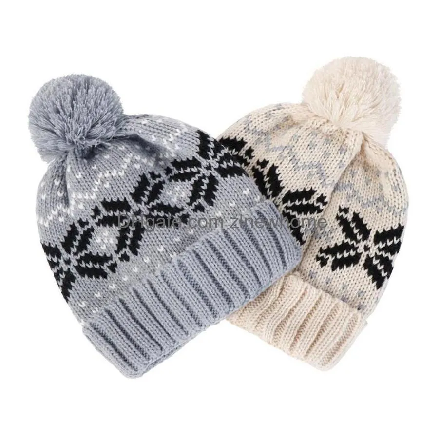 Holiday Pom-Pom Beanies Women Men Warm Winter Soft Knit Hat Chrsitmas New Year Caps Drop Delivery Dhy3K