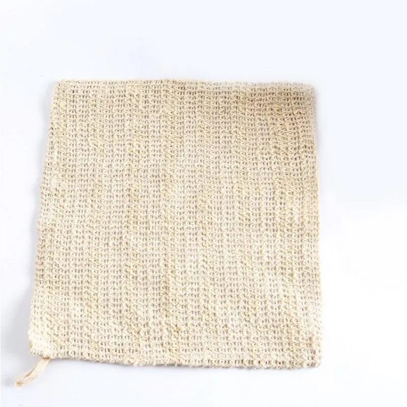 Serviette de nettoyage en Sisal 100% Nature, pour le bain, exfoliant pour le corps, tissu de lavage en Sisal, 25x25cm, gant de toilette pour douche, tissu en lin Sisal Fvisu