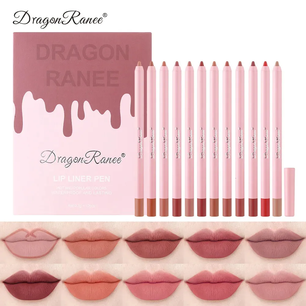 Lipgloss-Lipliner, wasserdicht, Nebeloberfläche, Unterlichthaken, Lippenstift, Bleistiftbox, Schaumstoffstift, farbecht, mehrfarbig, Lipliner-Set 231128