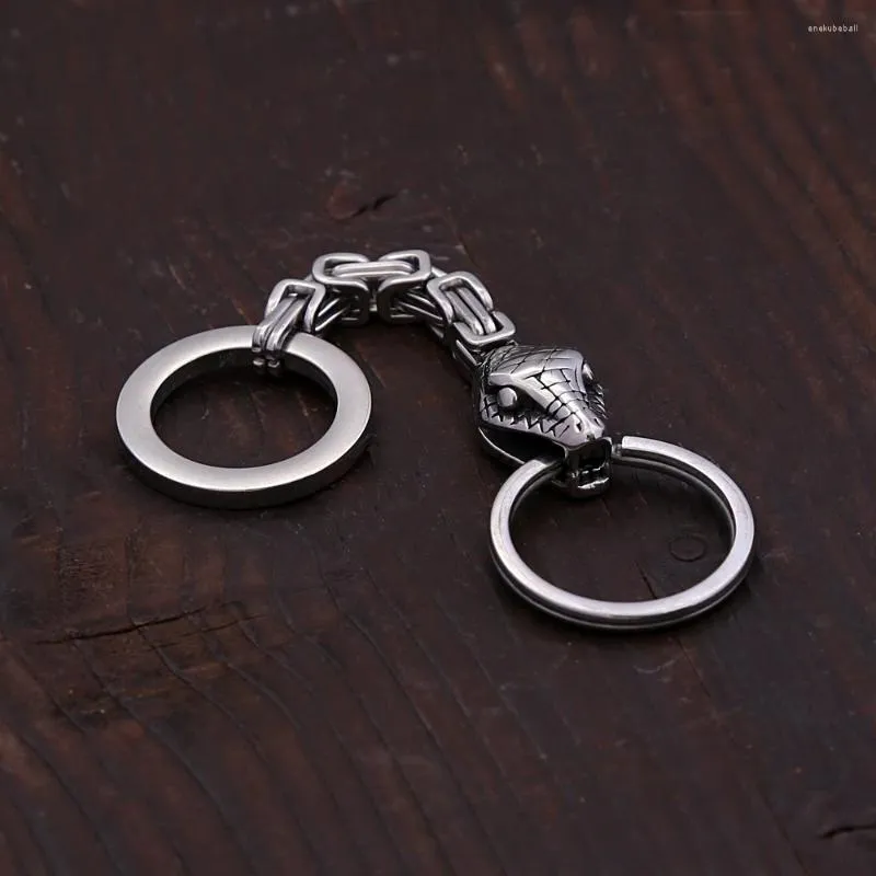 Keychains Vintage Nordic Viking Snake Keychain Men's Stainless Steel Unique Emperor Chain Fashion Jewelry Accessories Wholesale