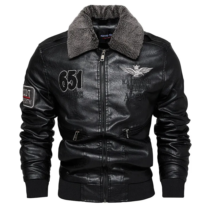 Herrjackor män Autumn Jacket Bomber Biker dragkedja Motorcykel faux pälsboat manlig fleece pilot vintage svart brun pu läder vinter 231128