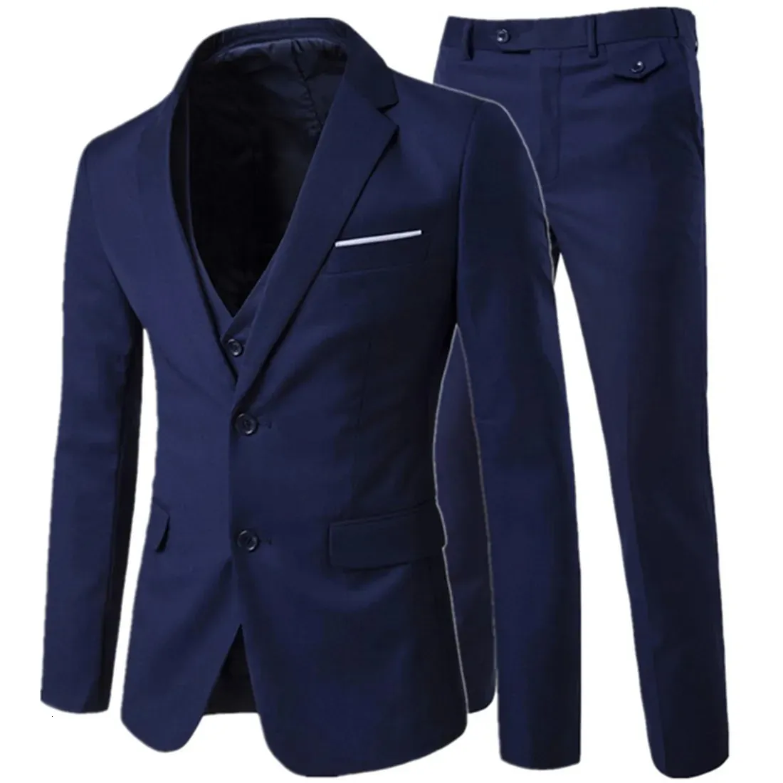 Herrenanzüge Blazer Blazer Weste Hosen Business Gentleman 3 Anzugteile Sets / Bräutigam Hochzeit Klassisch solides schmales Kleid Herren High-End-Jacke Hose 231127