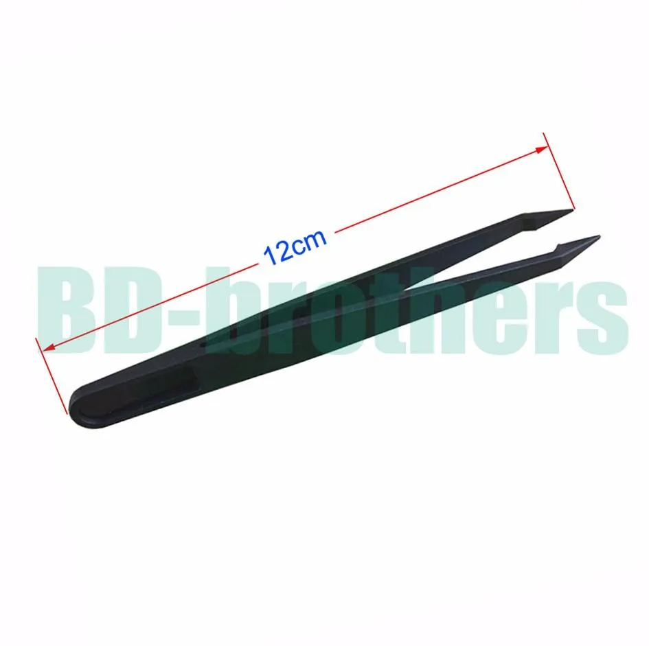 Pincet 12cm Tweezers en plastique noir Tongs Tipte à tête droite Twezer outil de bricolage pour réparation de téléphone 1000pcs / lot