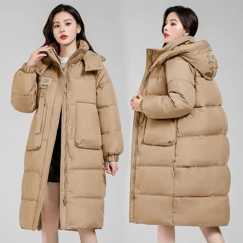 Mulheres para baixo parkas longo inverno algodão casaco feminino à prova de vento casaco engrossar quente algodão acolchoado jaqueta com capuz puffer outwear 231127