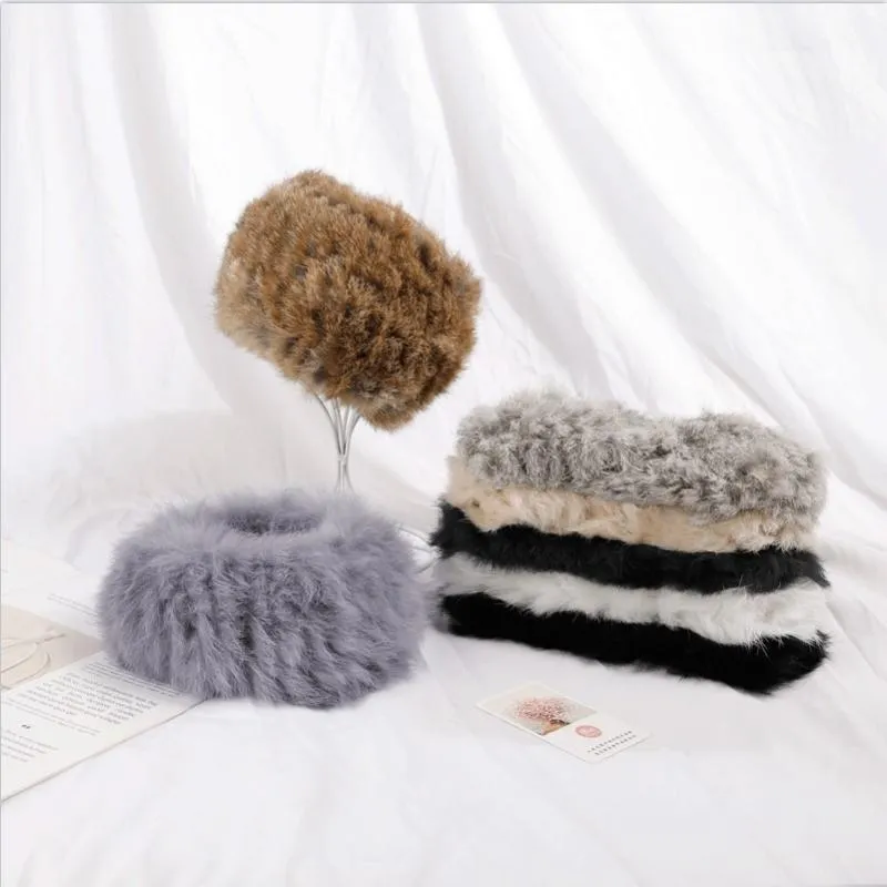 Baskenmütze Echthaar Stirnband Damen Herbst/Winter Gestrickter Pelz Koreanisch Breitkrempiges Plüsch StirnbandBerets BeretsBerets