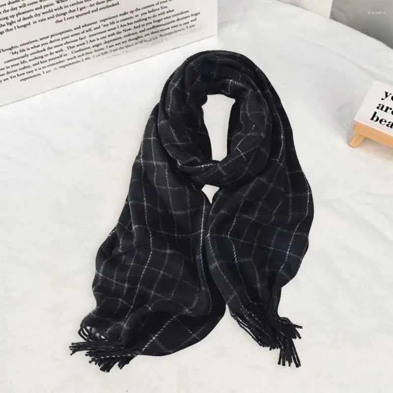 Halsdukar tofsar lång halsduk lyxig rutig tryck vinter för kvinnor förtjockad imitation kashmir sjal med elegant mjuk
