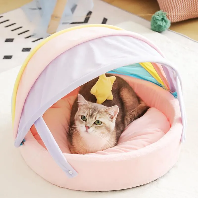 Mats Dog Bed Rainbow Soft Bed Cat Bed Warm Winter Pets Furniture Folding Bed Pet Accessories Dropshipping 2021 Best Selling Products