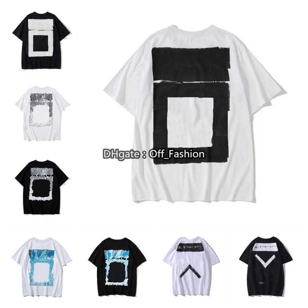 Designer Luxury Summer Offs Noir / Blanc Classique T-shirt Flèche Graffiti Claude Monet Peinture Sur Son Bateau Imprimé Mode Hommes Et Femmes Tee Plusieurs Styles