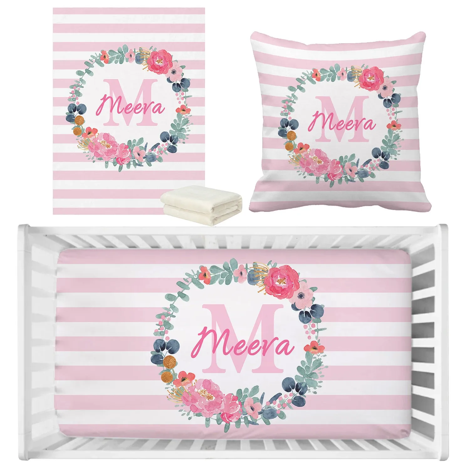 Conjuntos de ropa de cama LVYZIHO Flores de primavera Conjunto de nombre personalizado Regalo de baby shower 231128