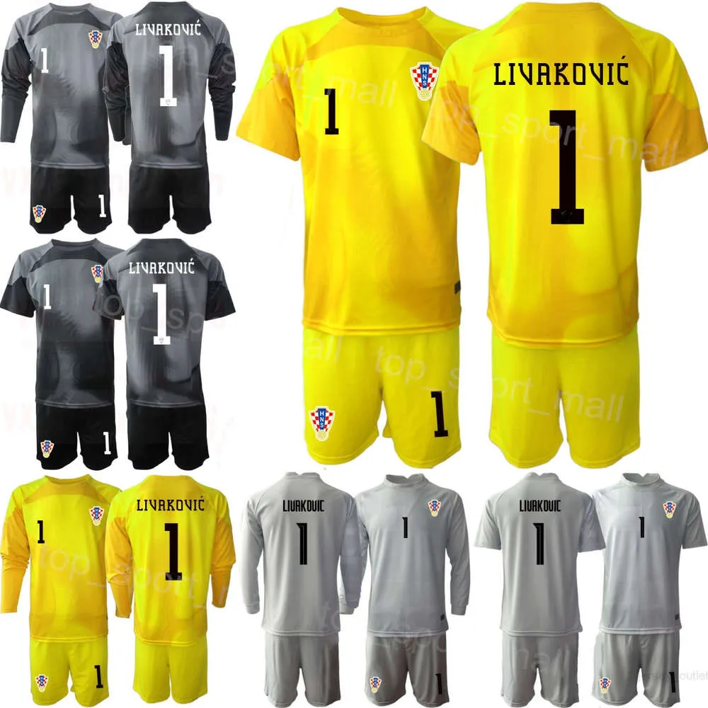 Seleção Nacional 2022-23 GK Futebol Kids Dominik Livakovic Jerseys Set Goleiro Manga Longa 23 Danijel Subasic 12 Lovre Kalinic Ivo Grbic Ivica Ivusic Camisa de Futebol