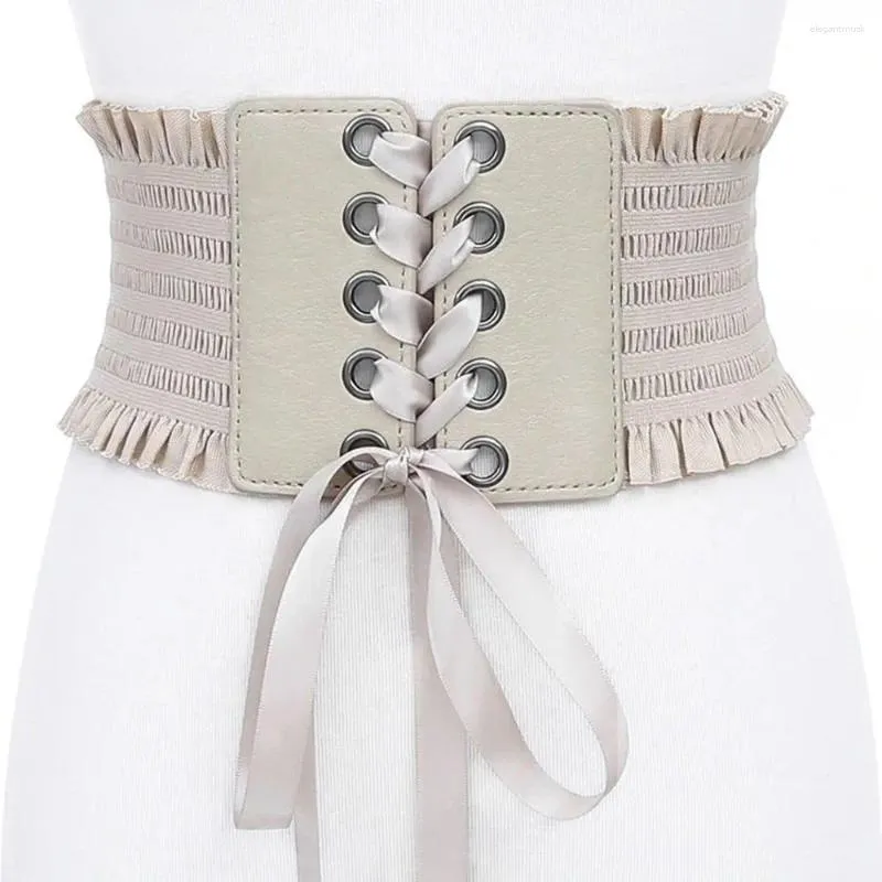Ceintures cravate en cuir PU dentelle ceinture réglable large ceinture taille Corset femmes élastiques Cummerbunds