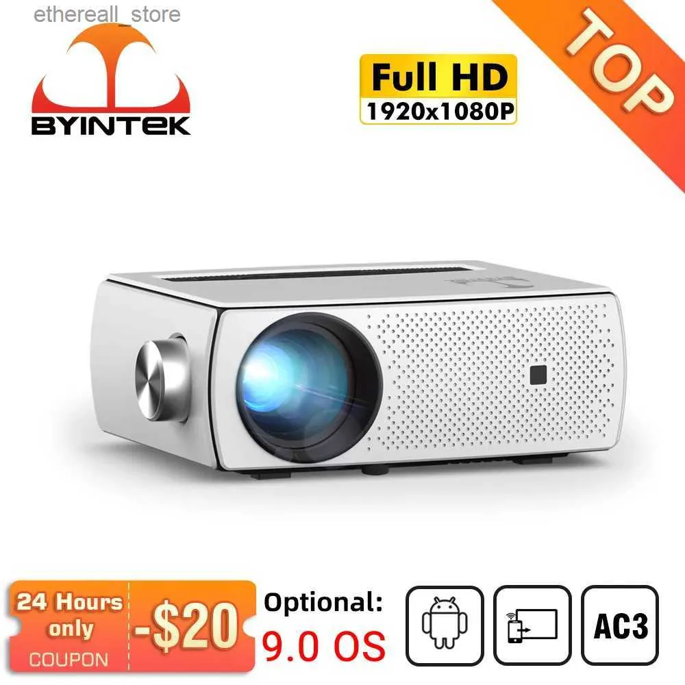 Projectoren BYINTEK K18-projector Full HD 1080P LCD Smart Android 9.0 WIFI LED Home Theater Draagbare mini-projector 1920x1080 voor 4K-video Q231128