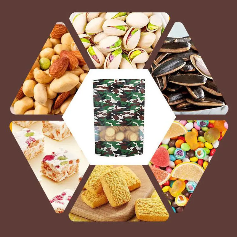 Camouflage Food Packaging Bag With Window Thickened Tea Bag Snack Dried Fruit Beef Dried Sealed Zipper Self seal Bags LX6257