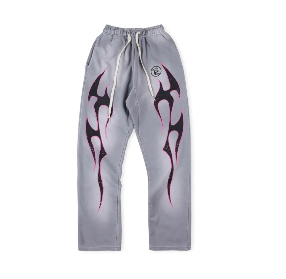 DHgate Womens Pink Flame Sweatpants Fashion Hip Hop Street Jogger Pants for Men and Women Apparel