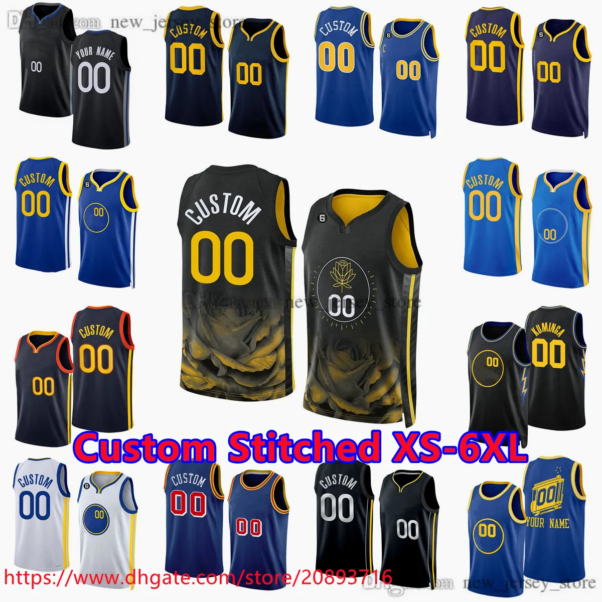 Basket-ball XS-6XL cousu sur mesure 30 StephenCurry 11 KlayThompson Jersey 3Poole 22 AndrewWiggins 23 DraymondGreen 00 JonathanKuminga 4 MosesMoody 5 KevonLooney