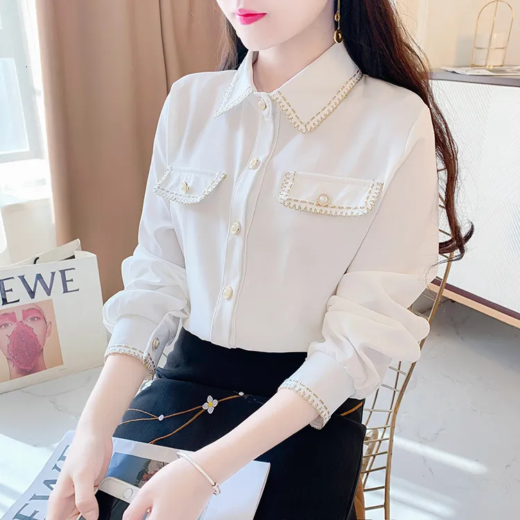 りんごさん専用CHIFFON BLOUSEアイボリーF Girl Chiffon Blouse with Embroidered Collar Cream | Abel