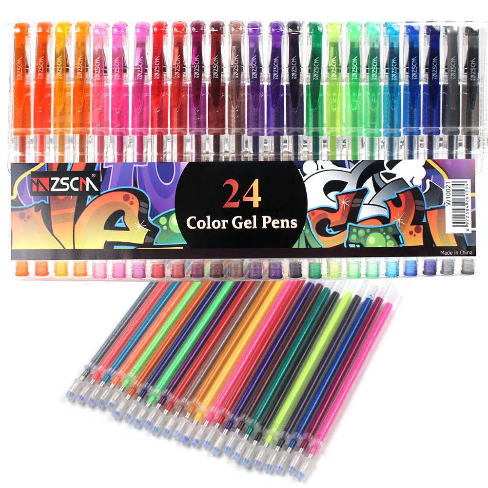 Gel pens Set 12/24 100 Colored Gel Pen Tip Glitter Gel pens with Canvas Bag  Kids Adults Coloring Books