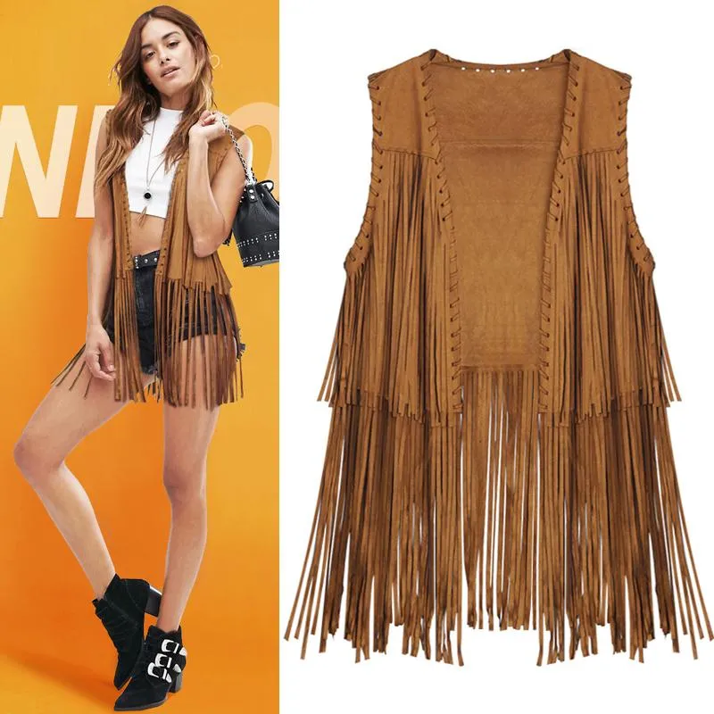 Vests Summer Women's Fringed Suede Faux Fur Sleeveless Vest Tassel waistcoat Dropshipping