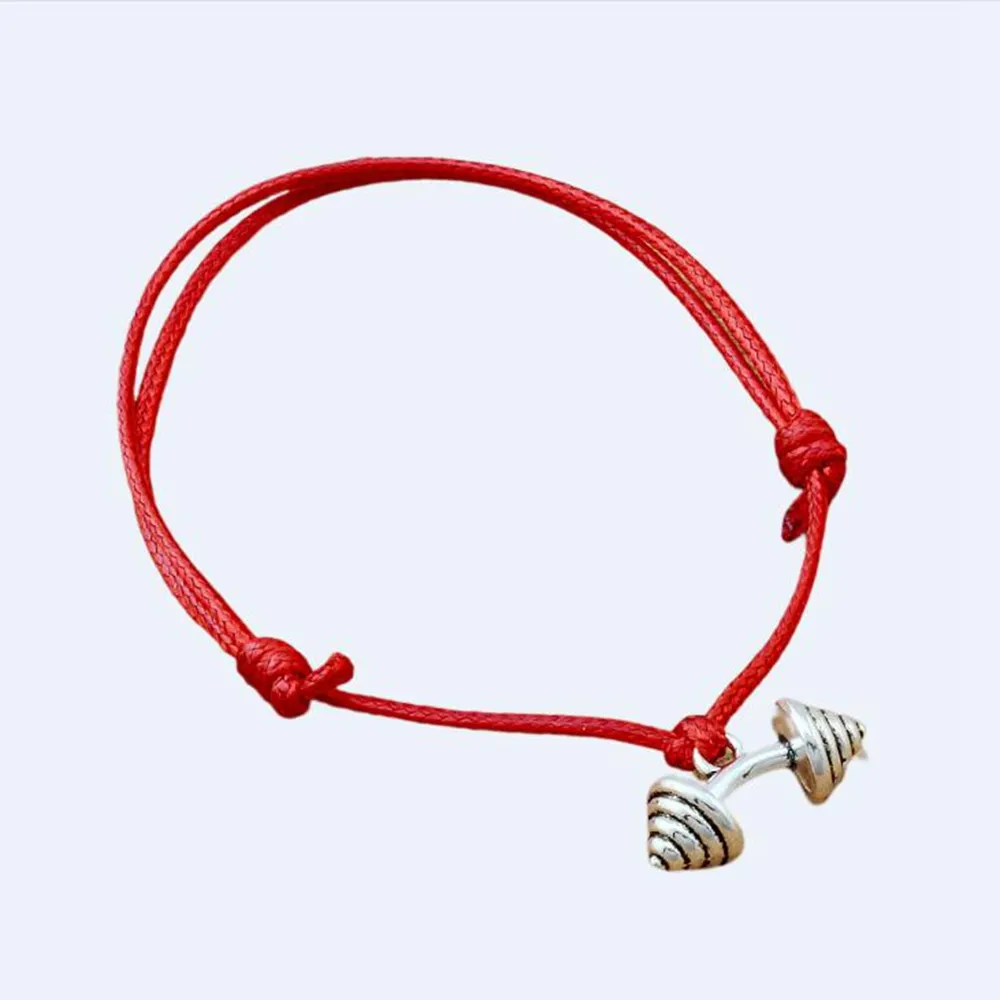 MIC 20pcs Adjustable Bracelets Antique silver Alloy BARBELL weightlifting Charms Adjustable black & Red Waxes rope Bracelet B-64