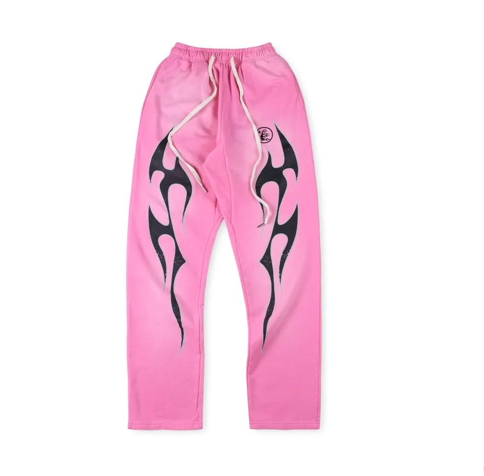 2024 Mens Designers Women Pantsl Hellstar Studios Pink Flame Pants Sweatpants Men Jogger Fashion Hip Hop Street Casual Pants