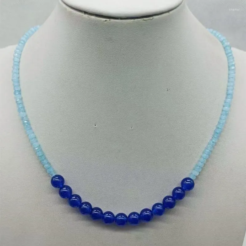 Kedjor fin 2x4mm fasetterad ljusblå jade 8mm runda safirhalsband 18 tum modesmycken gåva