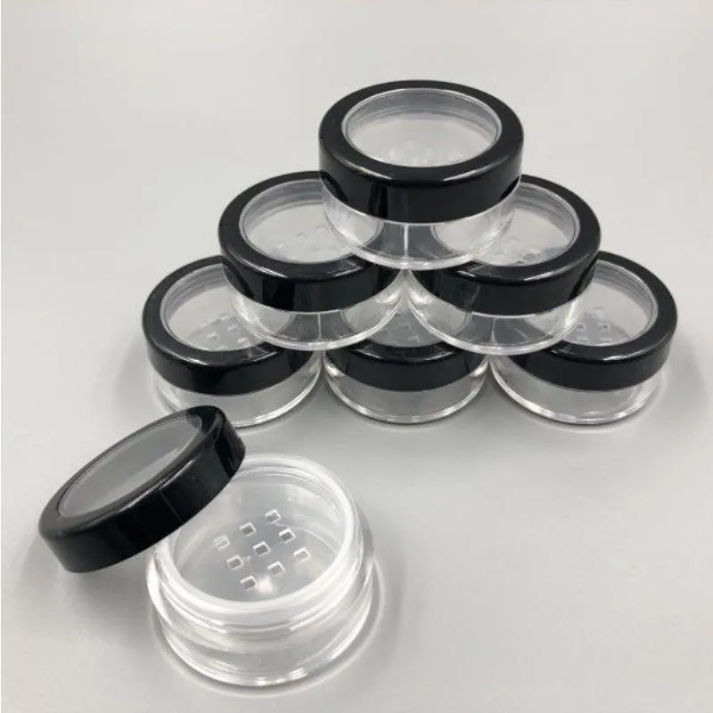 5ML 5G Portable Empty Clear Make-up Powder Puff Box Case Container with Powder Sifter and Black Screw Lid Loose Powder Jar Pot Eavqk