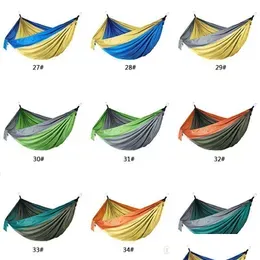 Hammocks 44 Colors Nylon Hammock With Rope Carabiner 106X55 Inch Outdoor Parachute Cloth Foldable Field Cam Swing Hanging Bed Bc Drop Dhqyi