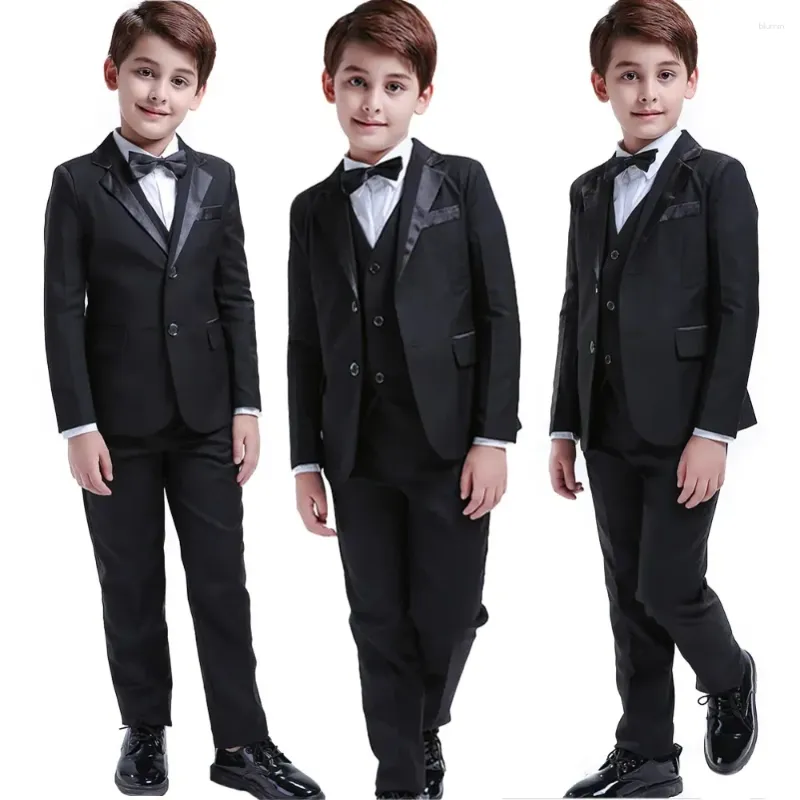Ensembles de vêtements 5pcs noir bambin garçons costumes mariage formel enfants costume smoking robe fête porte-bague 3-12 ans enfants messieurs