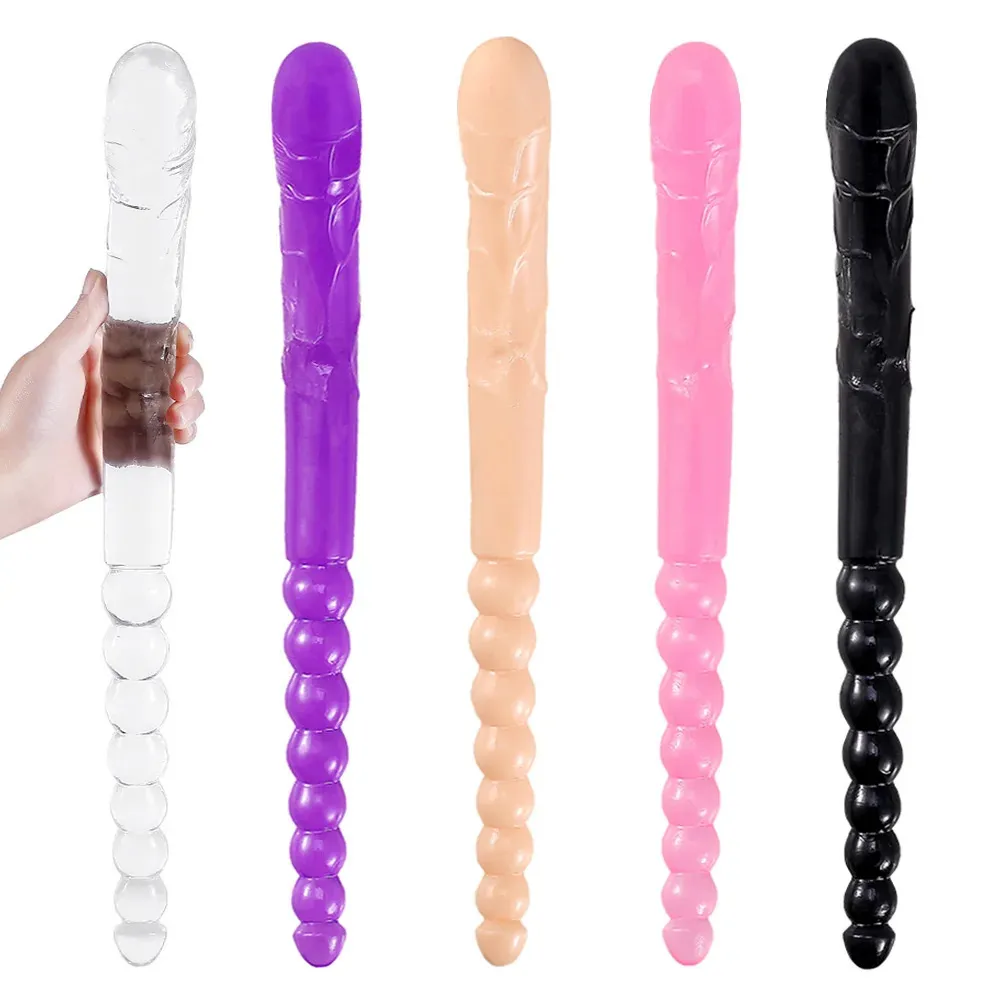 Dildo's/Dongs 370 mm extra lang zacht dubbelkopsdildospeelgoed voor volwassenen Flexibele Jelly Vagina anaal Vrouwen Homo Lesbisch Ended Dong Penis Kunstmatig 231128