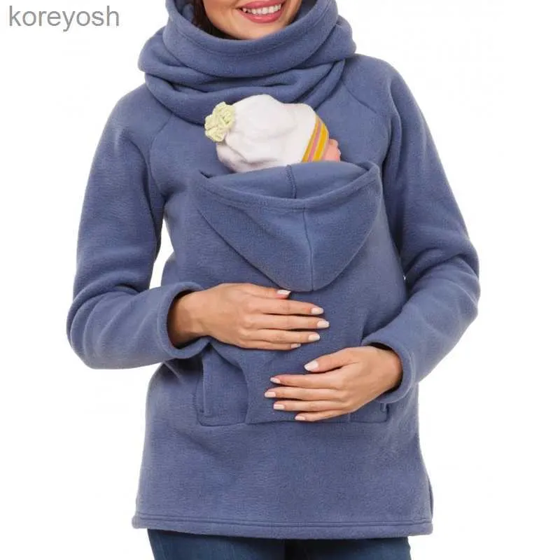 Hauts de maternité Tees Automne Hiver Manteau Kangourou Vêtements de Maternité Grande Taille Pull de Grossesse Premama Porte-bébé pour 0-12 Mois Enceintes HoodiesL231128