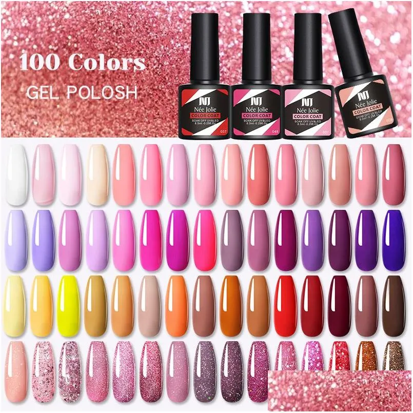 Nagelgel 8,5 ml glitter UV-lak 100 kleuren Lente zomer Kleurvernissen Pailletten Losweken Hybride lakken Vernis Colorf Nails Diy Ar Dhhgh