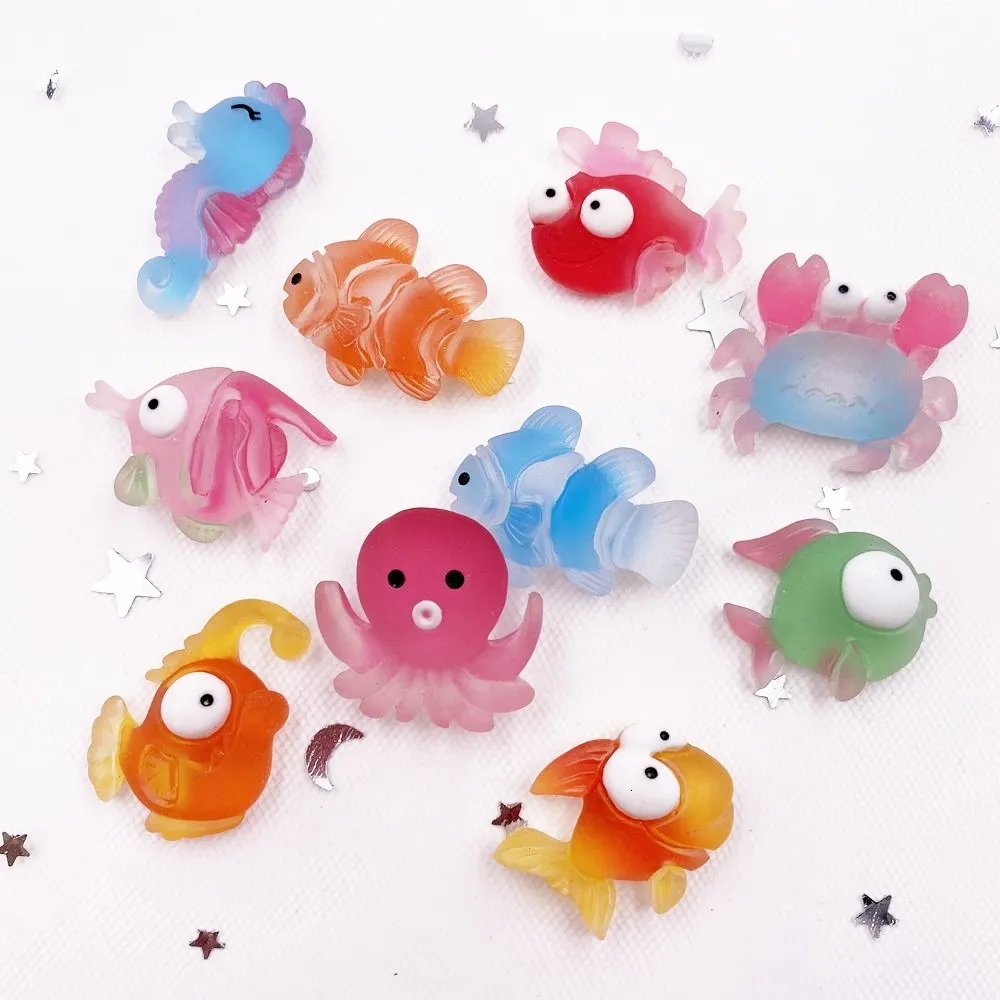 Objets décoratifs 10 pcs Coloré Résine Poisson Crabe Hippocampe Calmar Styles Océan Animal Flatback Cabochon Scrapbook Artisanat DIY Accessoire Décor Figurine 230428