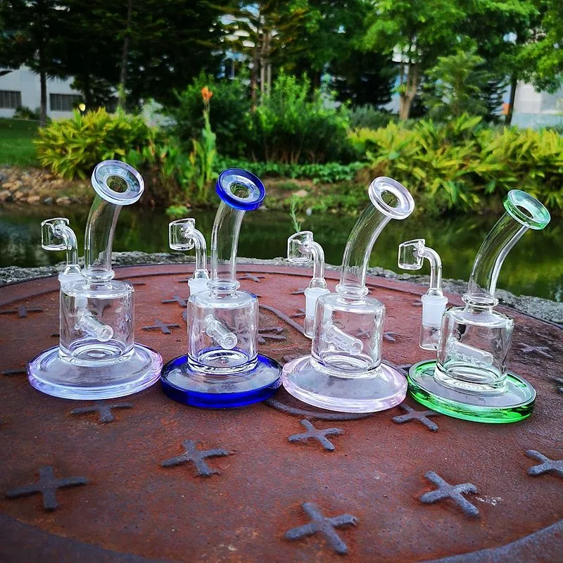 Nyaste 6 tum mini olja dab riggar inline perc 5 mm tjock glas bong 14mm kvinnliga fogbongs vattenrör med 4 mm kvarts banger ll