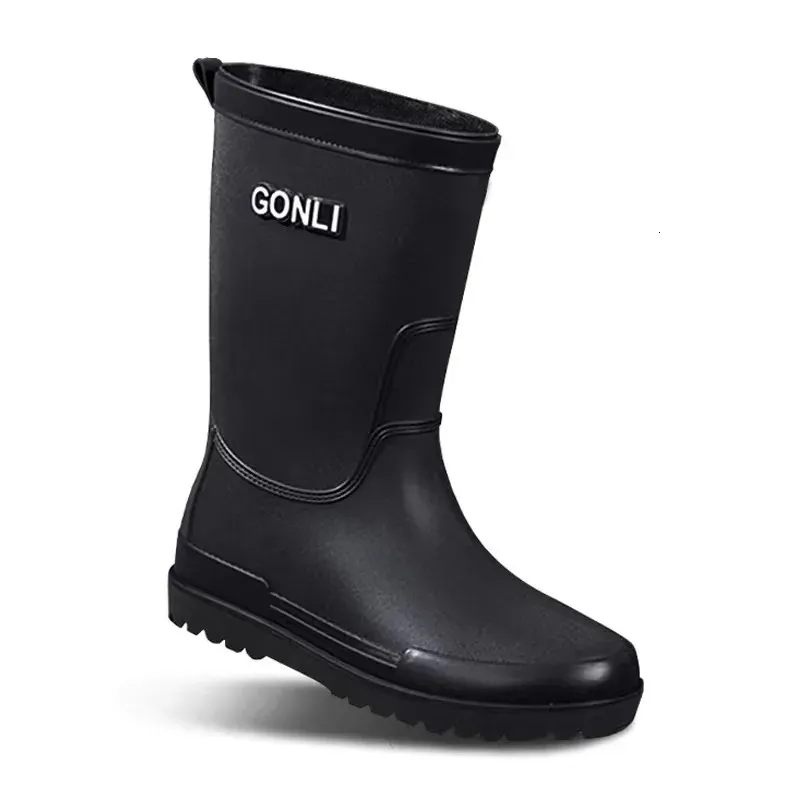 Rain Boots Mid-Calf Rain Boots Herrarna som inte är halkuppbyggnadsplats slitage gummi skor utomhus fiske vattentäta stövlar vinter varm 231128