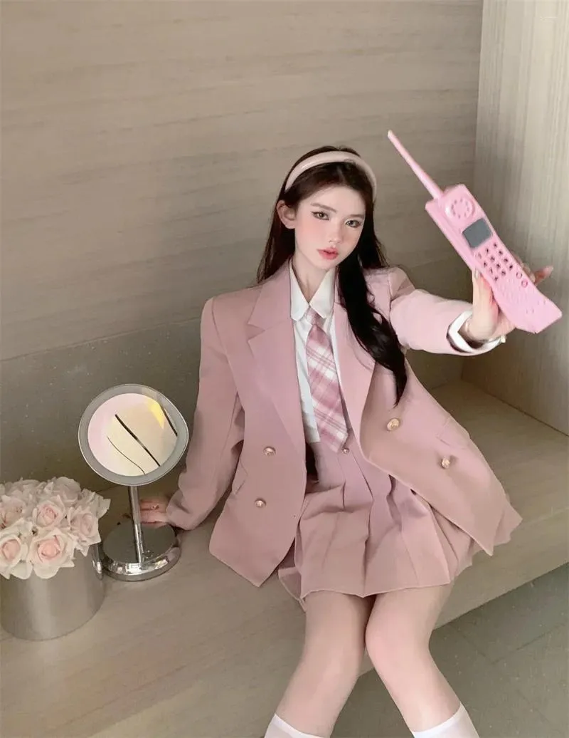 Conjuntos de roupas Estudante Japonês JK Uniforme Escolar Coreano Moda Doce Blazers Meninas Sexy Kawaii Mini Saia Plissada Y2K