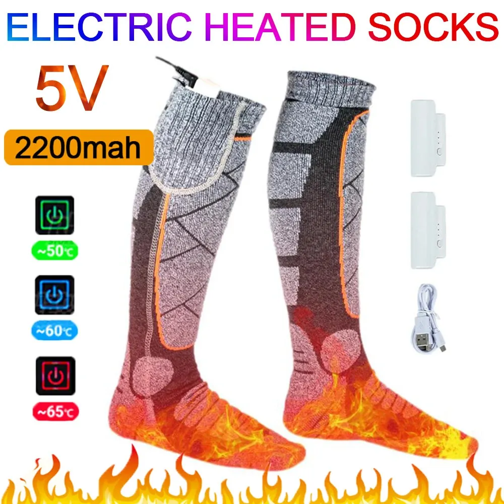 Sports Socks 2200mah Electric Thermal Rechargeable 3 Modes Adjustable Foot Warm Elastic Winter Outdoor Sport Skiing Stocking 231128